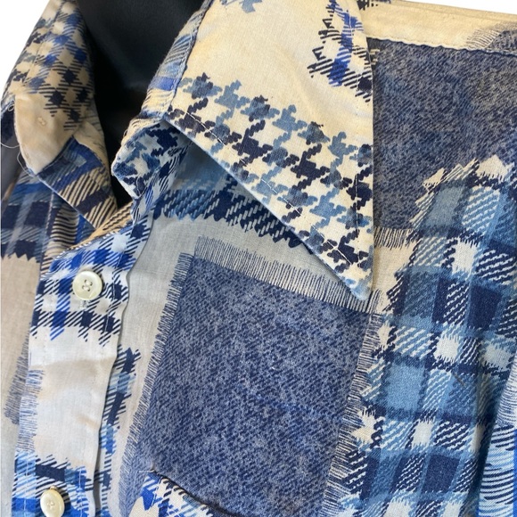 Rare 70s Vintage “1UP by Golden Vee” Slim-Trim Fit Patchwork Plaid Shirt Men’s s - Picture 3 of 6